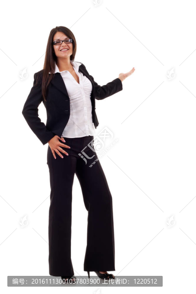 女商人指著她背后的東西