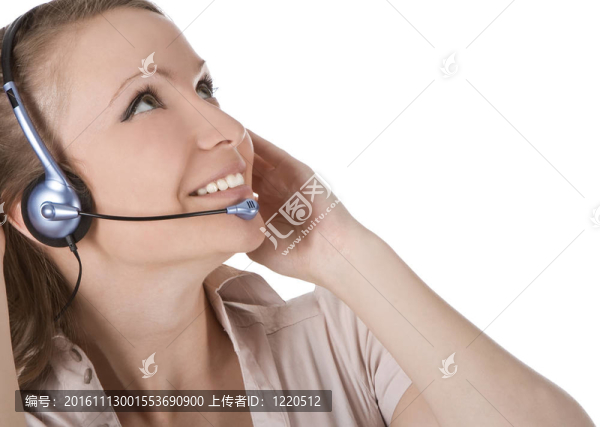 漂亮的客服服務(wù)員帶耳機(jī)