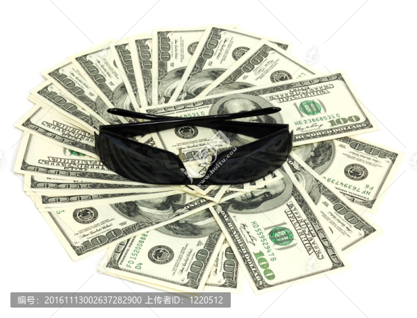 美元背景下的黑色眼鏡