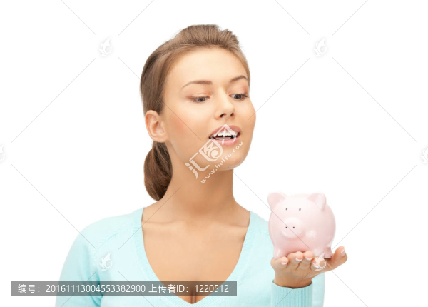 可愛的女人與小豬銀行