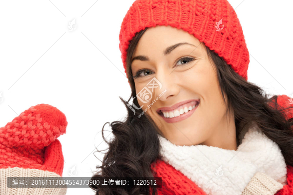 戴帽子的漂亮女人；圍巾和手套