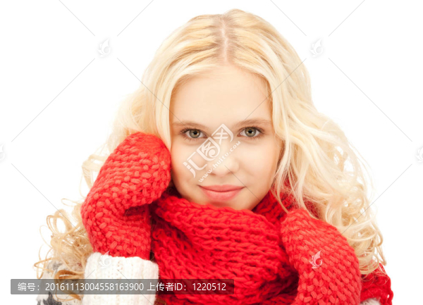 在手套的漂亮女人