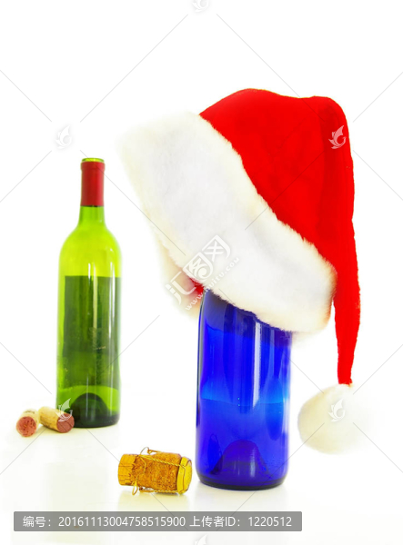 葡萄酒瓶和圣誕帽-假日派對概念