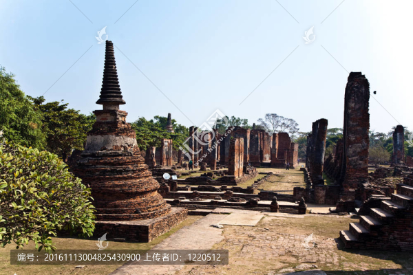 著名的寺Wat,Phra,Si,sanphet；在Ajutthay皇家宮殿