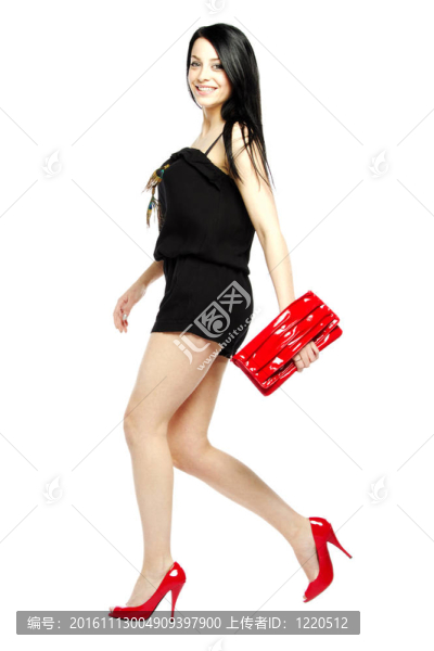 年輕女性時(shí)裝模特微笑相機(jī)