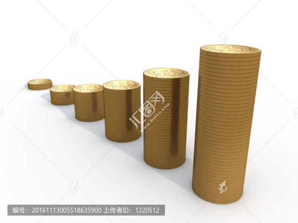 白色背景上的六堆歐元硬幣