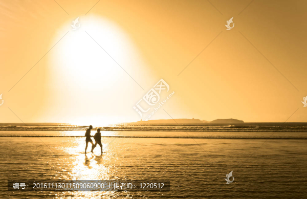 海灘上的一對夫婦的剪影
