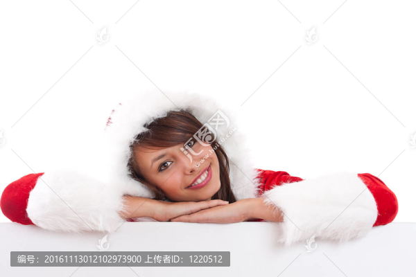 圣誕老人帽上的女人