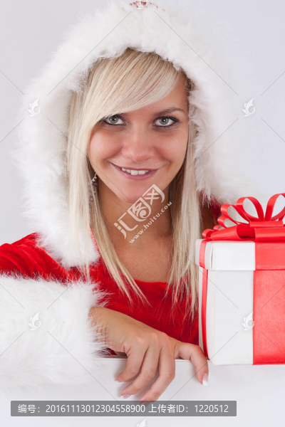 與Santa,Hat的女人