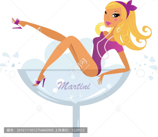 美女的金發(fā)女孩在粉色比基尼Martini,glass