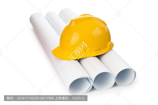 白色的圖紙和硬帽