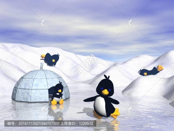 好玩的卡通企鵝在雪地里