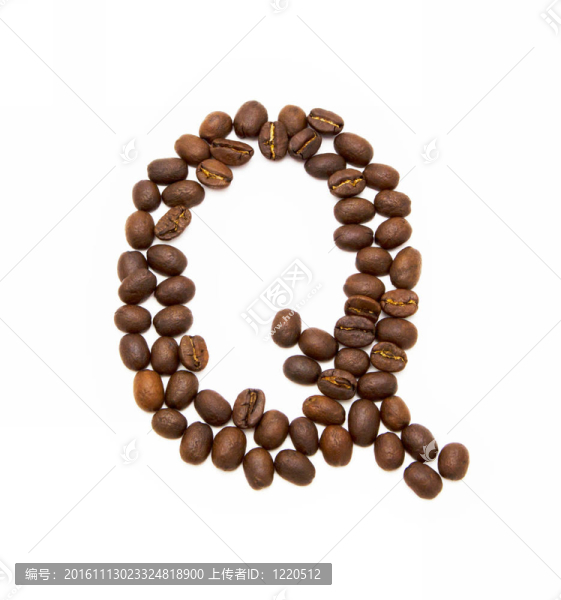 烤咖啡豆制成的字母Q