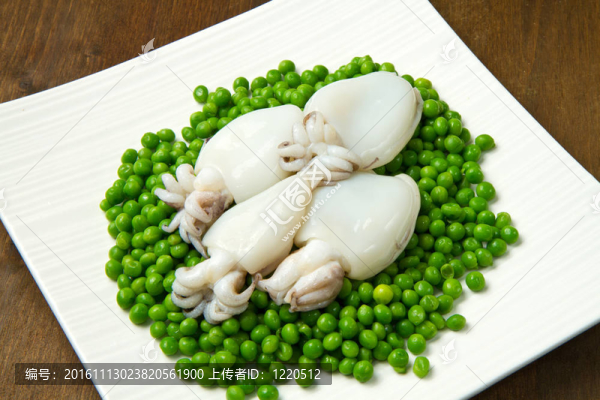 新鮮墨魚豌豆