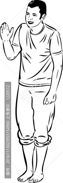 素描赤腳男孩揮揮手