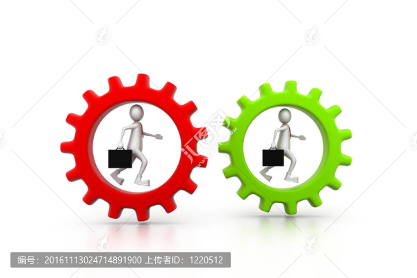 在齒輪上運行的商人。