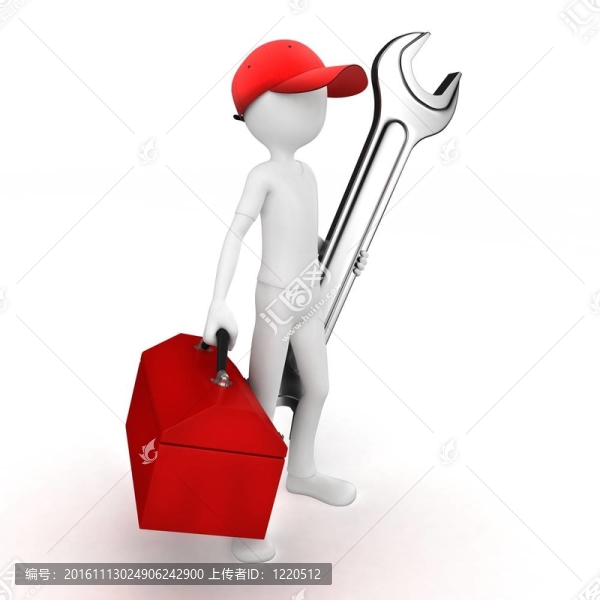 帶工具箱和扳手的三維人工程師