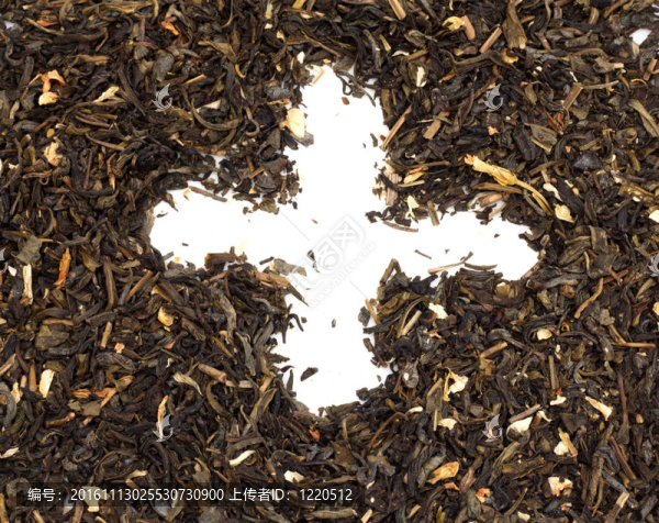 在白色背景上干綠茶