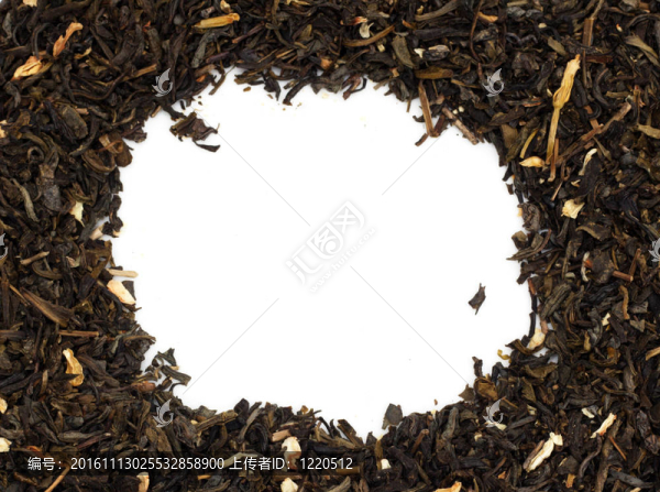 在白色背景上干綠茶