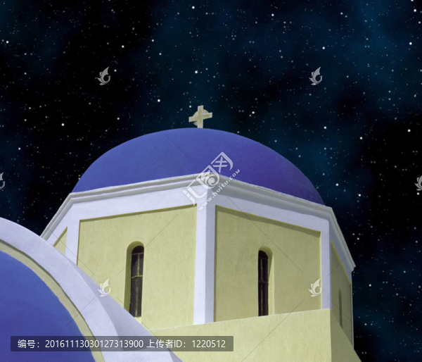 希臘典型房子的星夜
