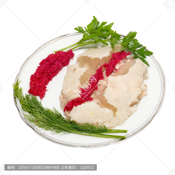 用肉凍和生菜的白色隔離。