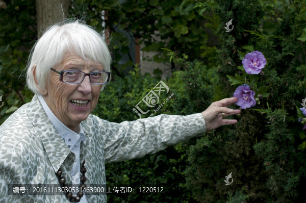 奶奶看著花