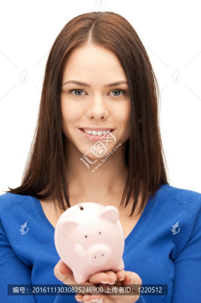 可愛的女人與小豬銀行