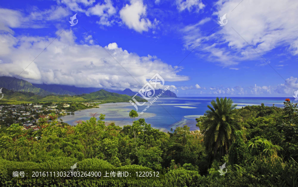 海灣島上的瓦胡島；夏威夷