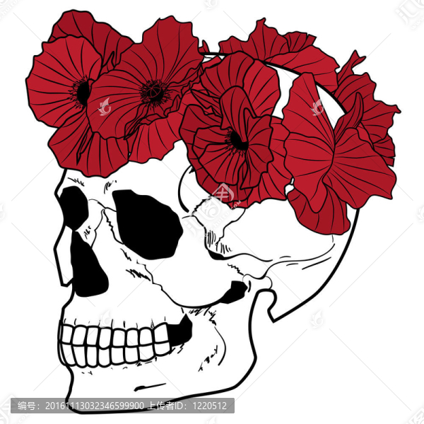 頭骨和罌粟花環(huán)
