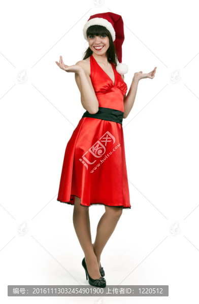 穿紅裙子的女孩；帽子圣誕老人