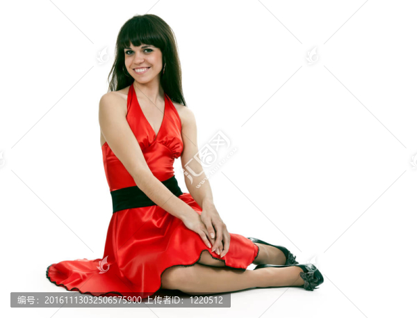 穿紅衣服的美麗的黑發(fā)女人