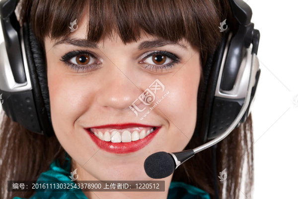 女孩與麥克風耳機肖像