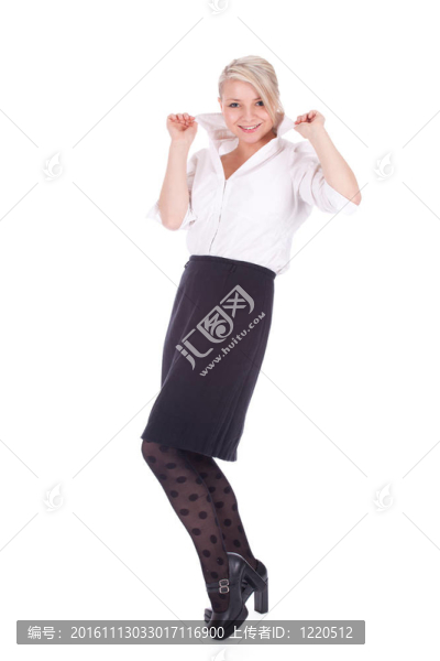 在優(yōu)雅的襯衫的年輕女商人或老師微笑