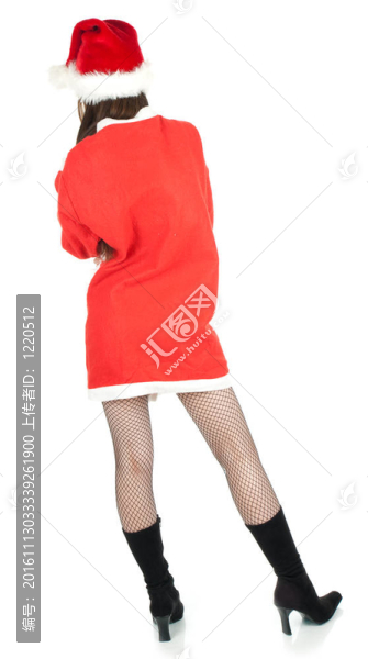 穿紅Santa衣服和帽子的年輕女子