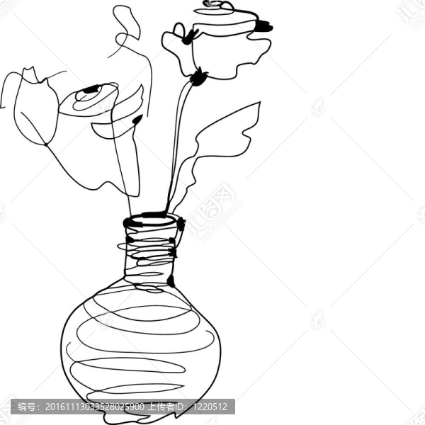 素描玫瑰站在花瓶里