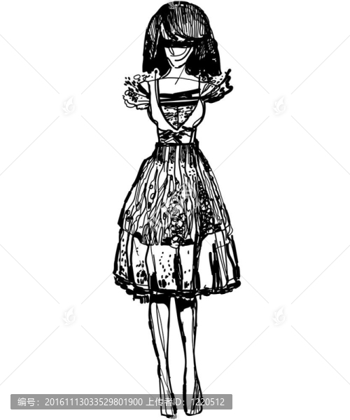 一個穿棉布衣服的女孩的素描
