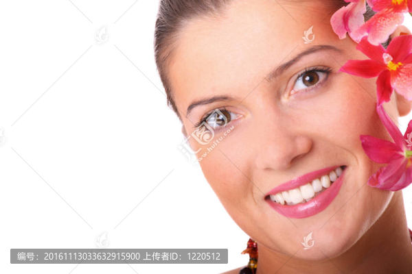 美麗的女人與花