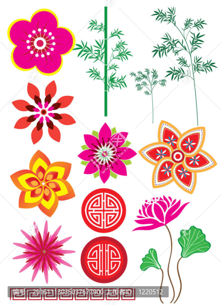 花；竹子和圖案