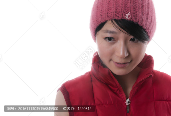 美麗的亞洲女孩紅帽子