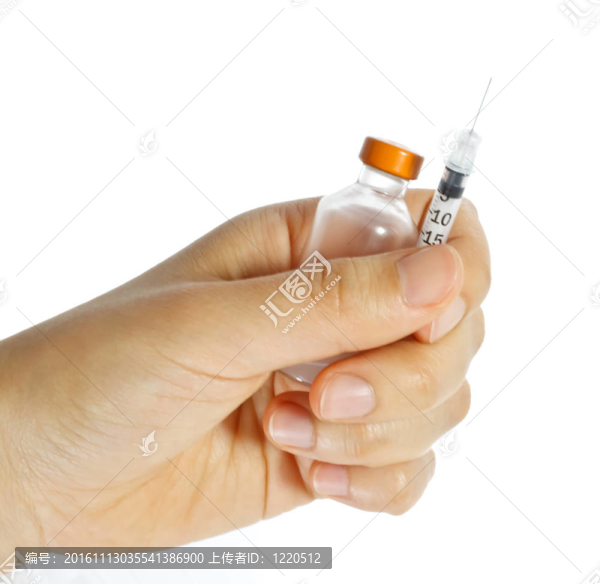 手持注射器和瓶
