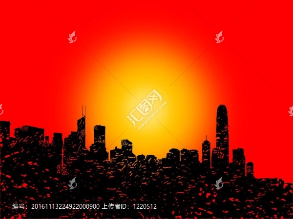 垃圾的香港天際線和日落