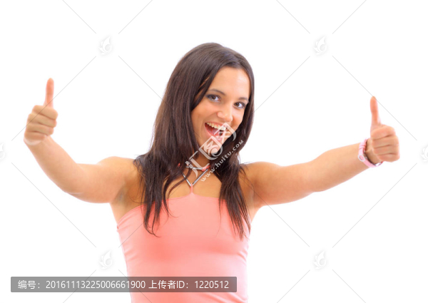 成功女人豎起大拇指