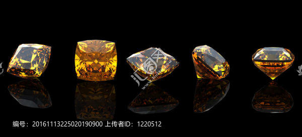 廣場。黃水晶。黑色背景珠寶首飾收藏