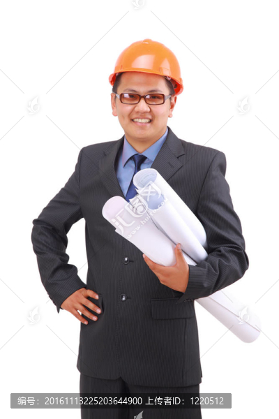 英俊的建筑師。白色背景隔離