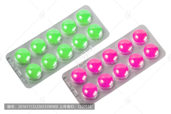 兩個(gè)金屬水泡與紫色和綠色藥丸