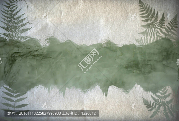 質(zhì)感老紙背景與綠蕨葉緣