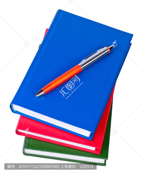 白色背景下用筆孤立的書籍堆疊。