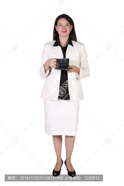 女人喝咖啡站起來