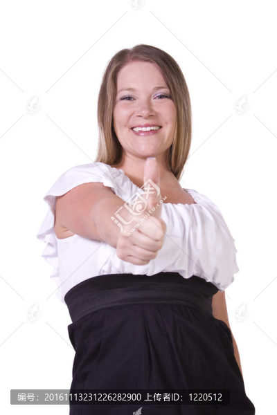 美麗的女孩給豎起大拇指
