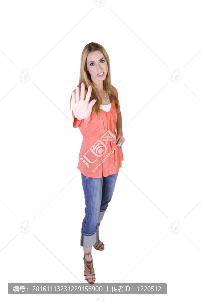 美麗的女孩做手勢(shì)停止